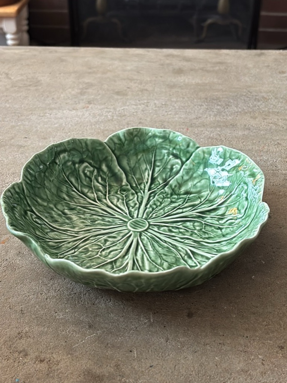 World Market " made in Portugal" 8" green cabbage leaf bowl